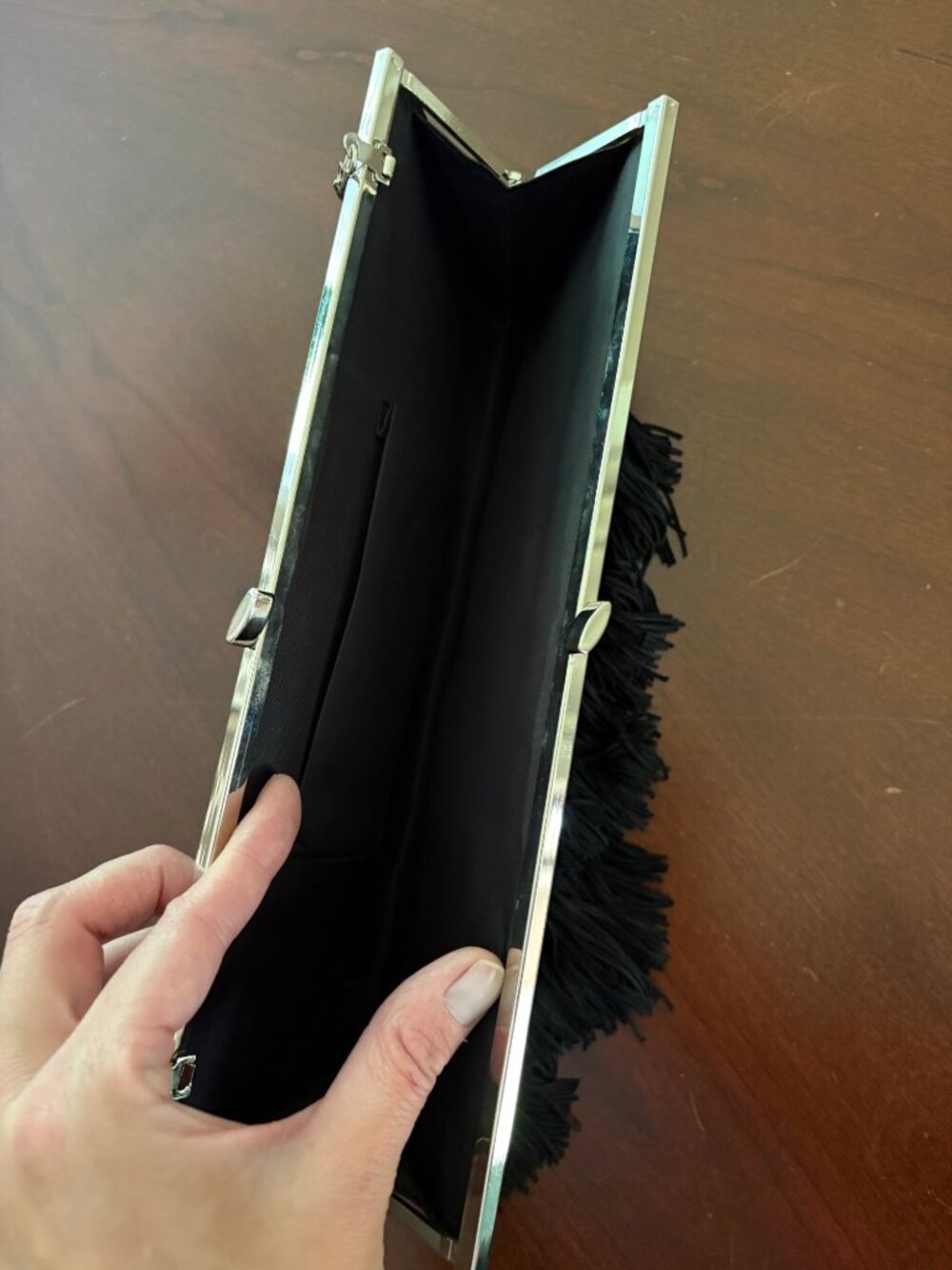 Black Fringe Clutch Evening Bag Convertible Chain Strap Boho Western Glam - Picture 5 of 8